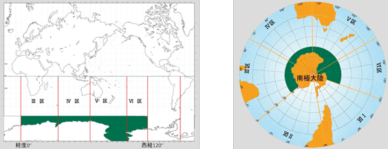 図:南極海での鯨類科学調査の調査水域(緑色のⅢ区~Ⅳ区)