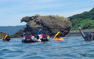 生徒がガイドをするスノーケリング体験の写真