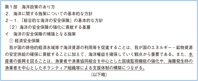表3-5-2 海洋基本計画（平成30（2018）年5月閣議決定）における「水産業」に関する記述