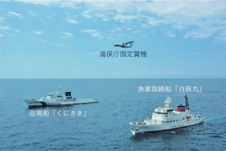 水産庁と海上保安庁の合同訓練の様子