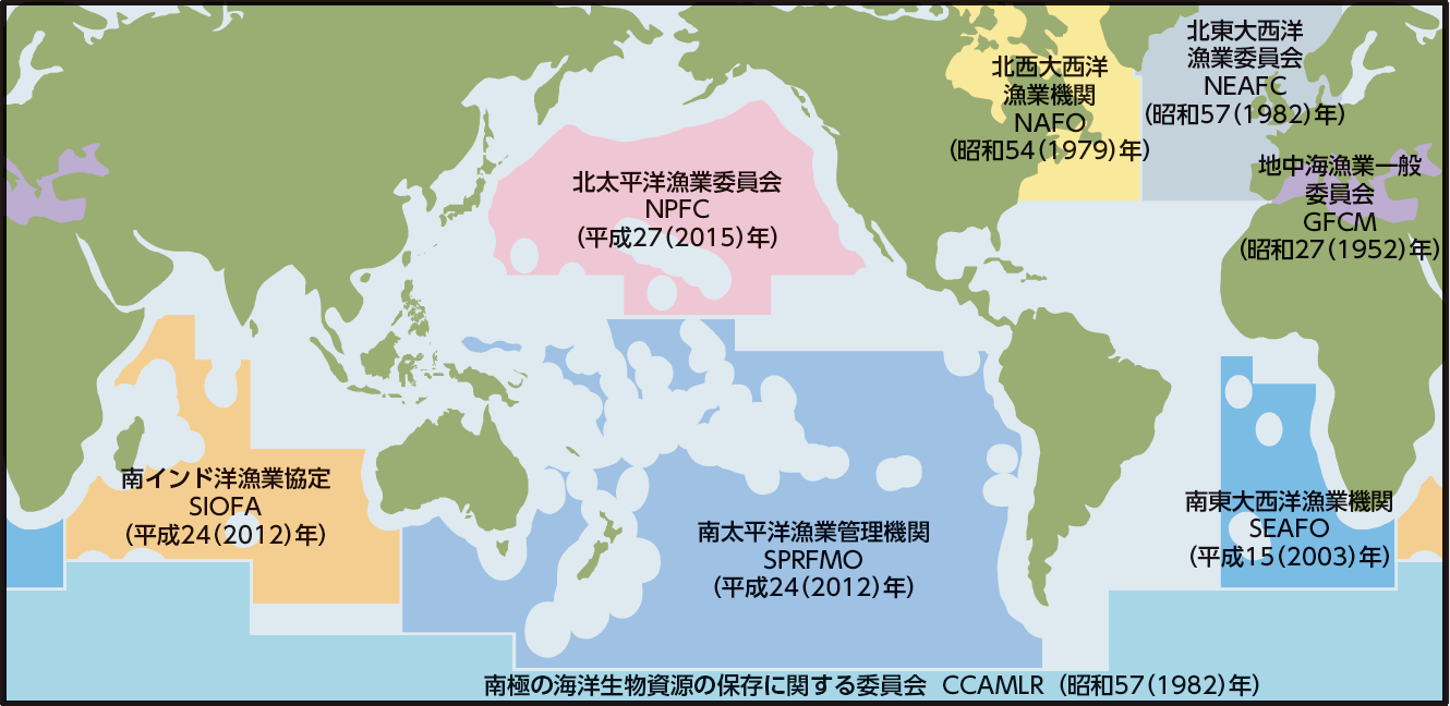 図表4-11 NPFC等のカツオ・マグロ類以外の資源を管理する主な地域漁業管理機関と対象水域