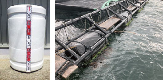 海洋生分解性プラスチックを用いたフロートの試作品と実証試験